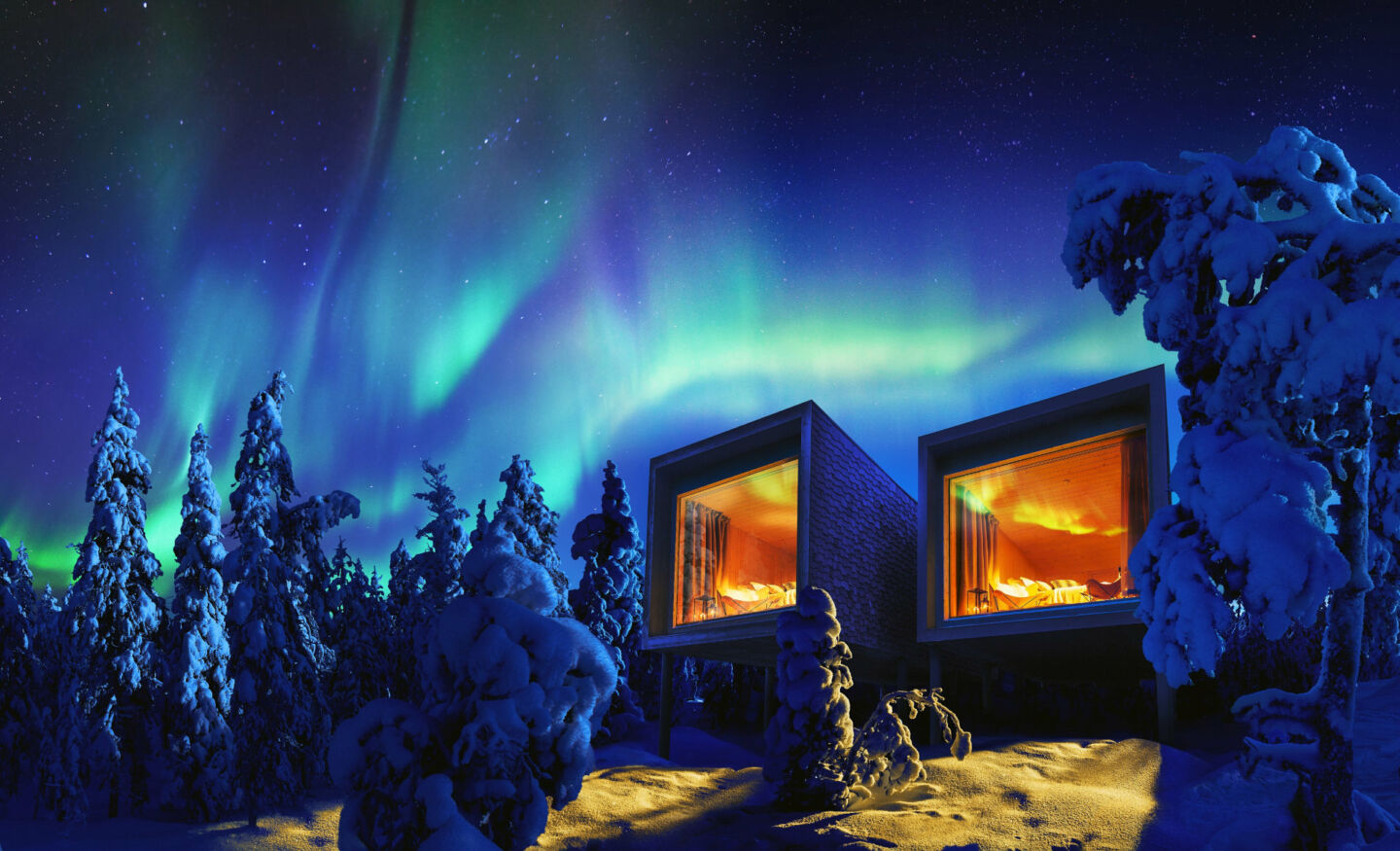 Northern Lights over the Arctic TreeHouse Hotel in Rovaniemi, Finland