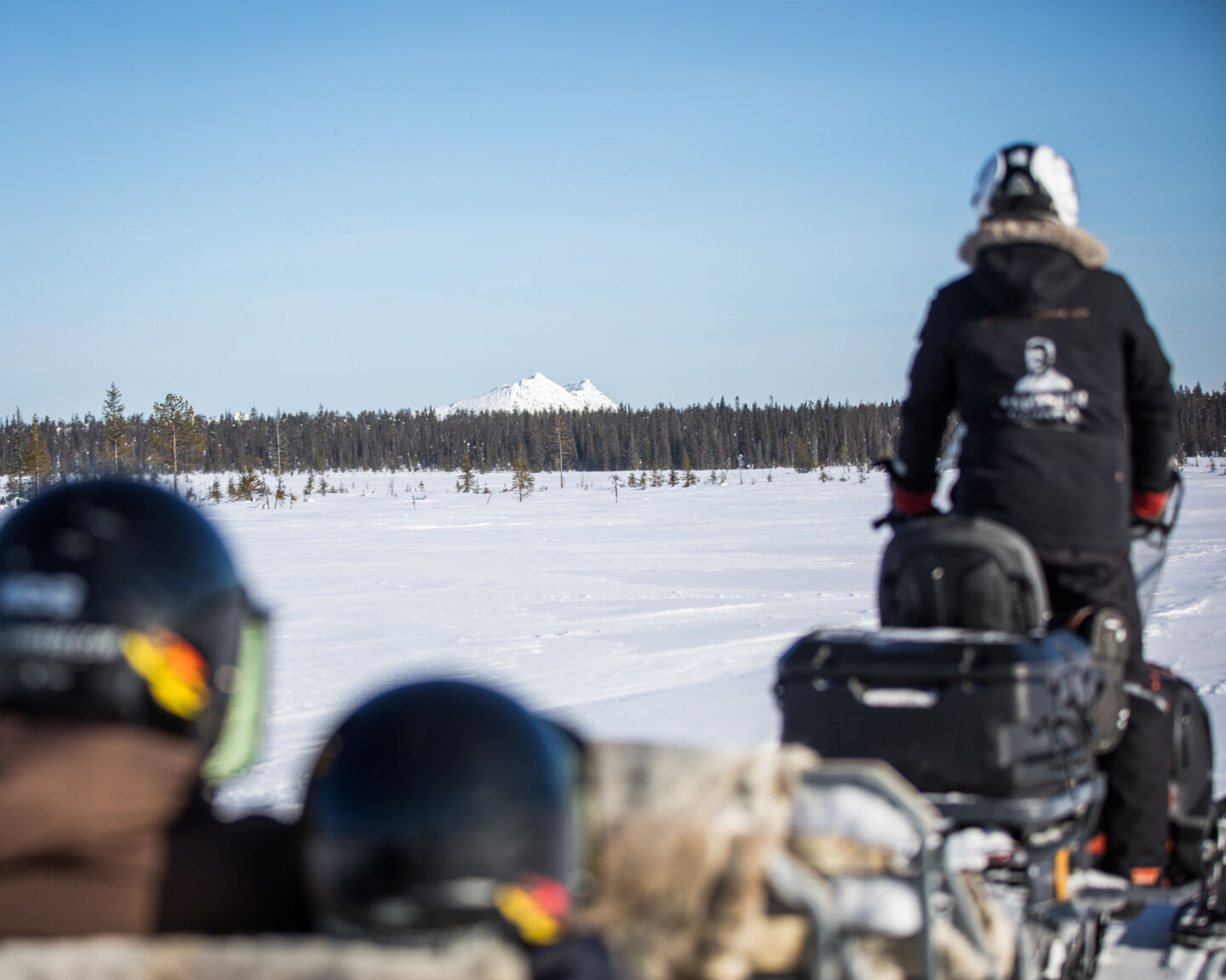 Snowmobiling to Mt. Korvatunturi in winter in Savukoski, Finland