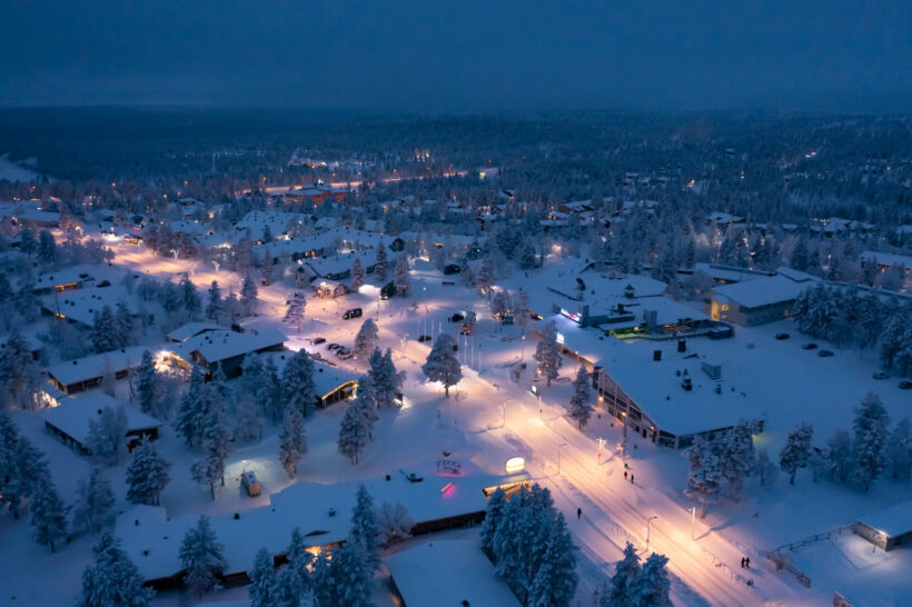 A snowy holiday village in Inari-Saariselkä, Finland