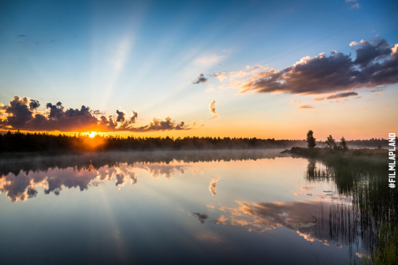 A late summer sunset over a lake in Ranua, Finland