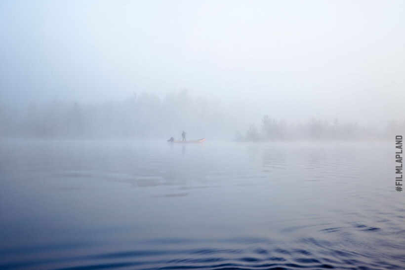 A misty river on an autumn morning in Sodankylä, Finland