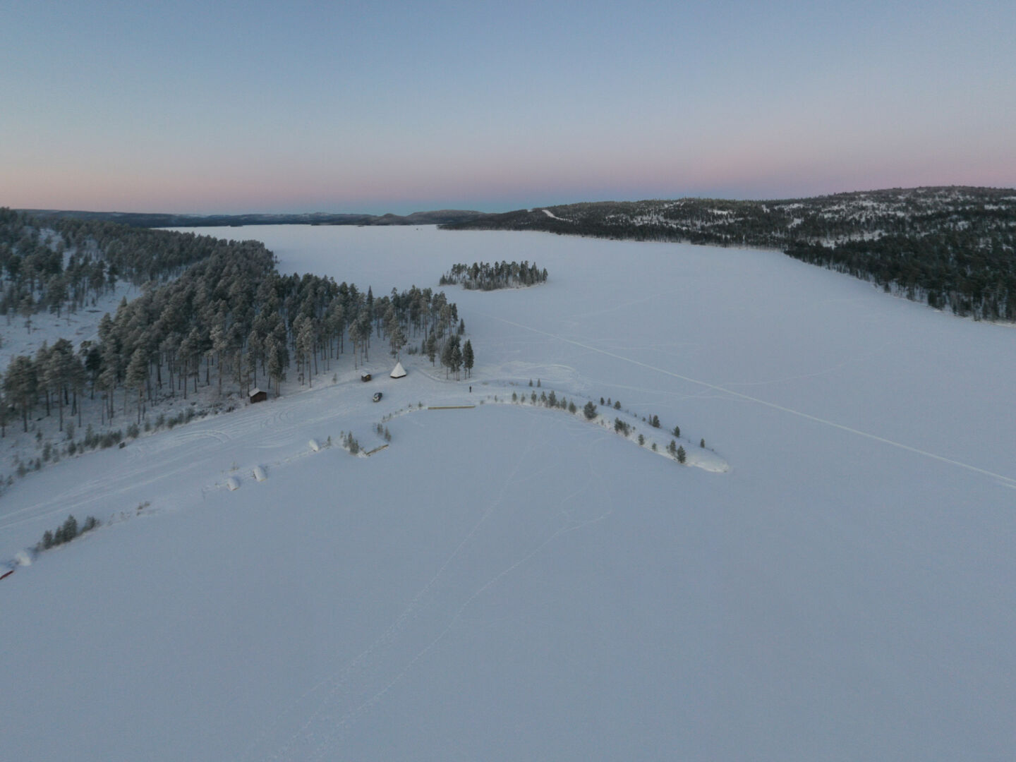 The frozen winter lake in Inari, a film location in Finnish Lapland
