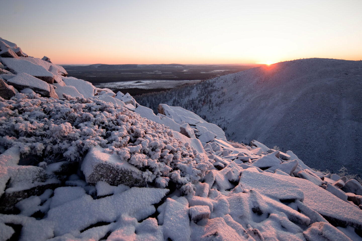 Snowy stone fells in Pelksosenniemi, Finland, part of Europe's last wilderness