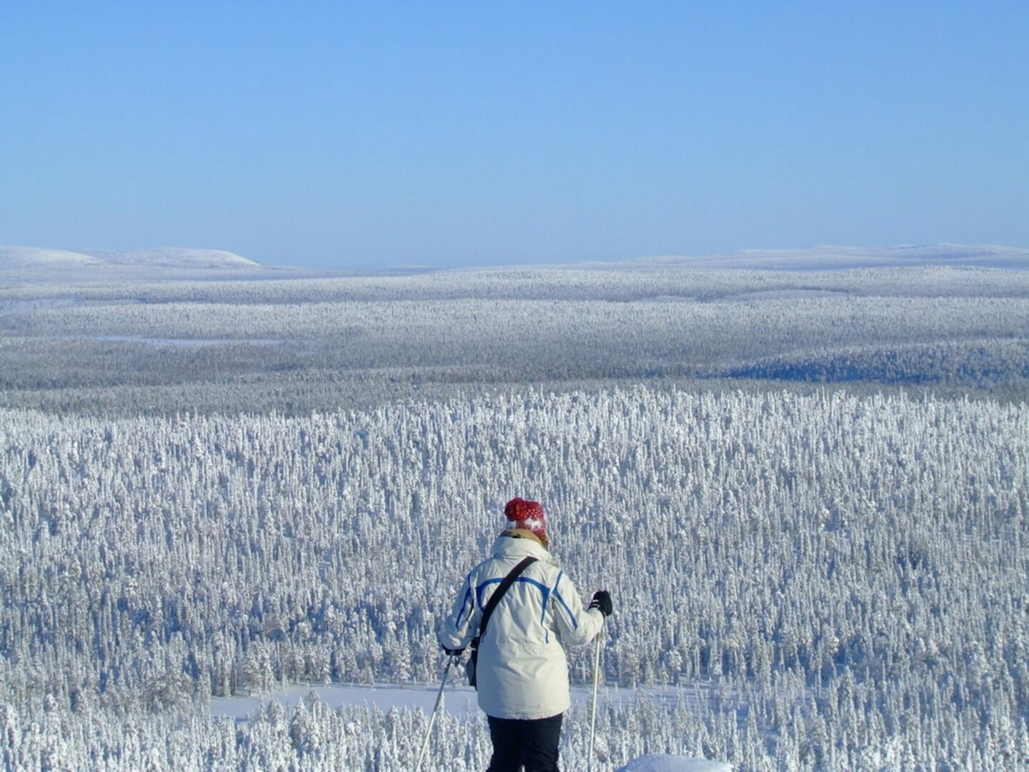 A bright spring day over the wilderness location of Salla, Finland