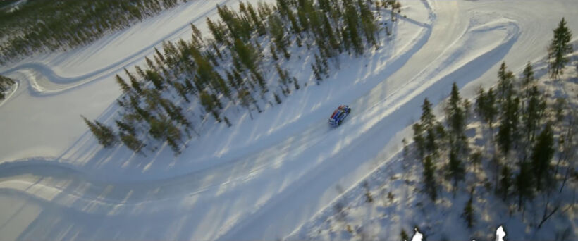 Driving a Taycan Cross Turismo on a frozen track in Levi, Finland