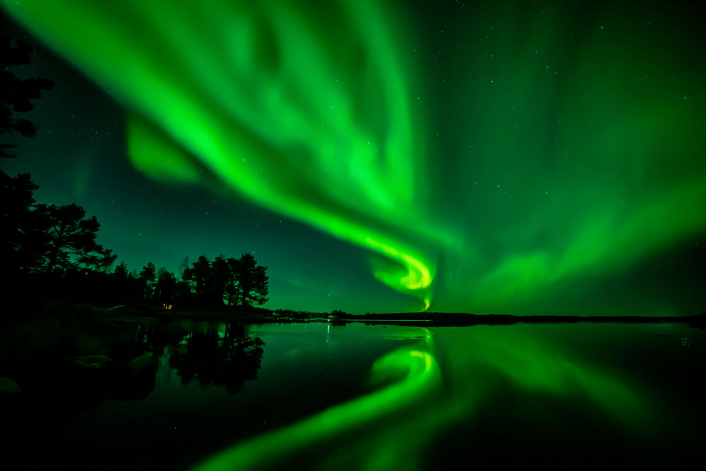 Reflecting northern lights in Ranua, Finland