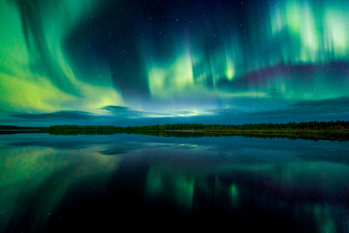 Aurora reflections in Salla, Finland