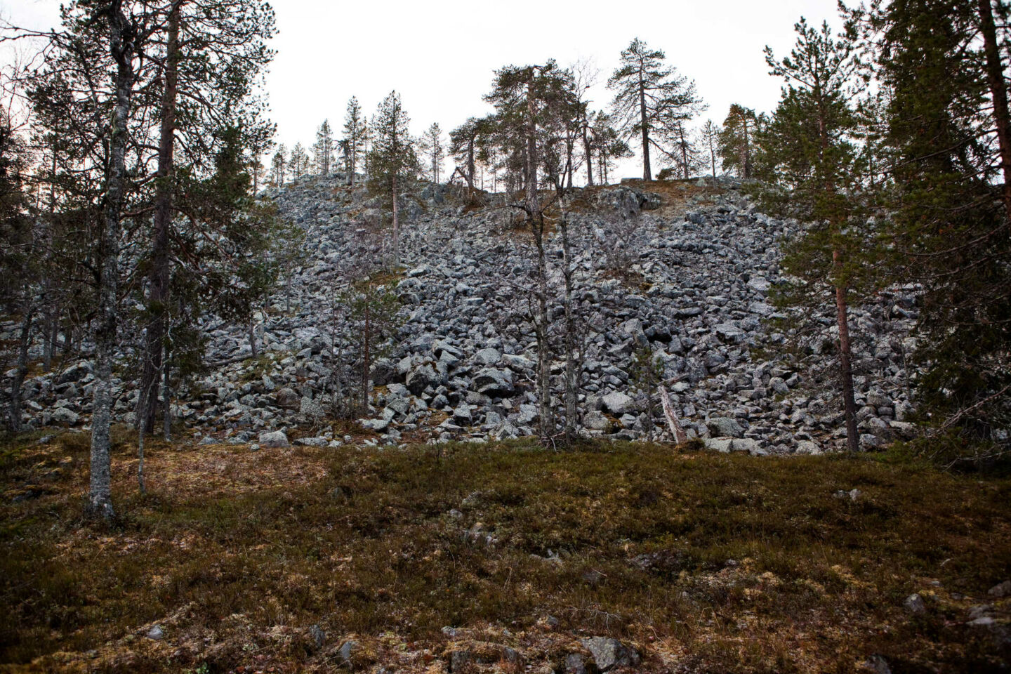 A stone field crawls over a nearby fell in Sodankylä, a Lapland filming location