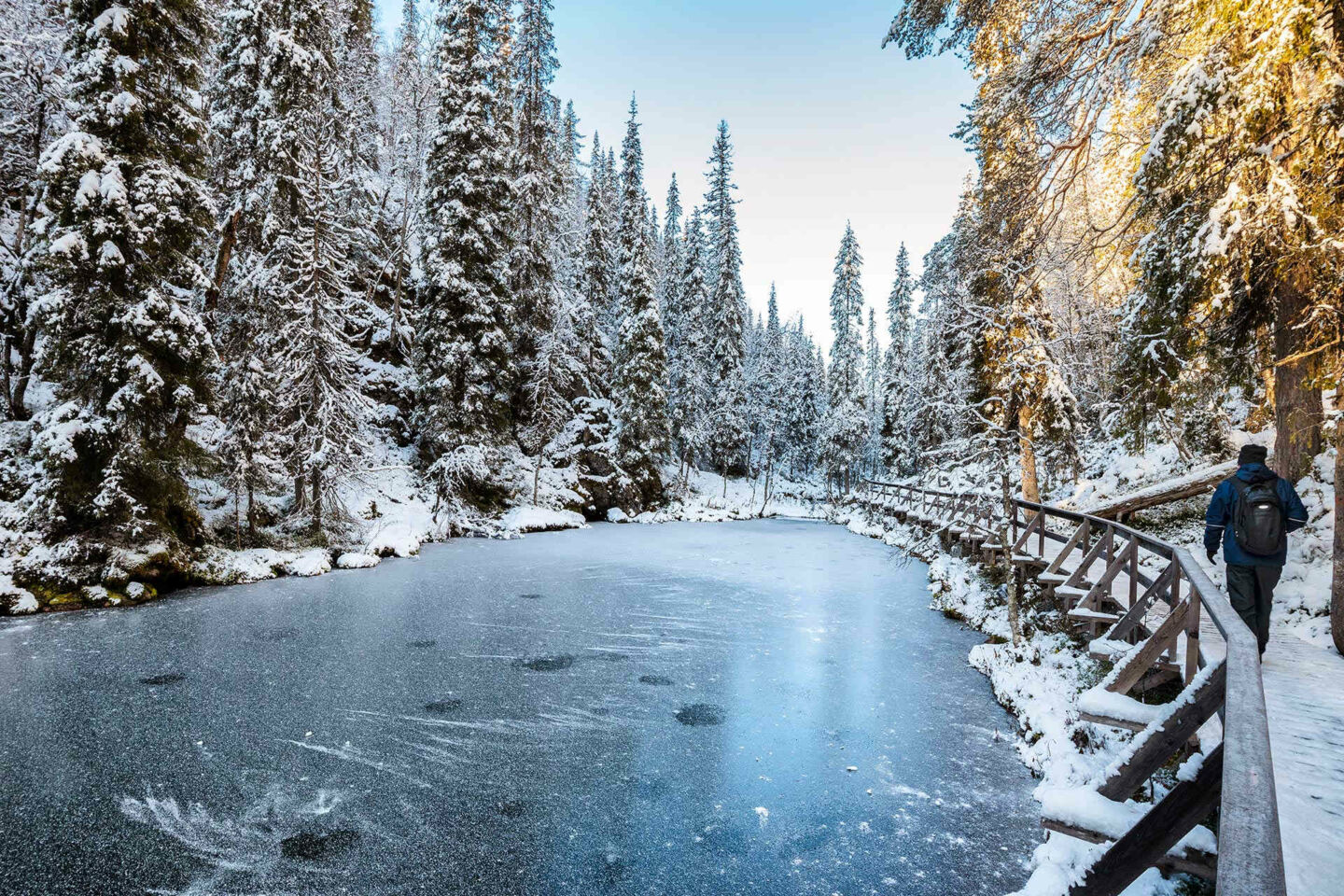 A freezing river in winter in Pyhä-Luosto National Park, a filming location in Finnish Lapland