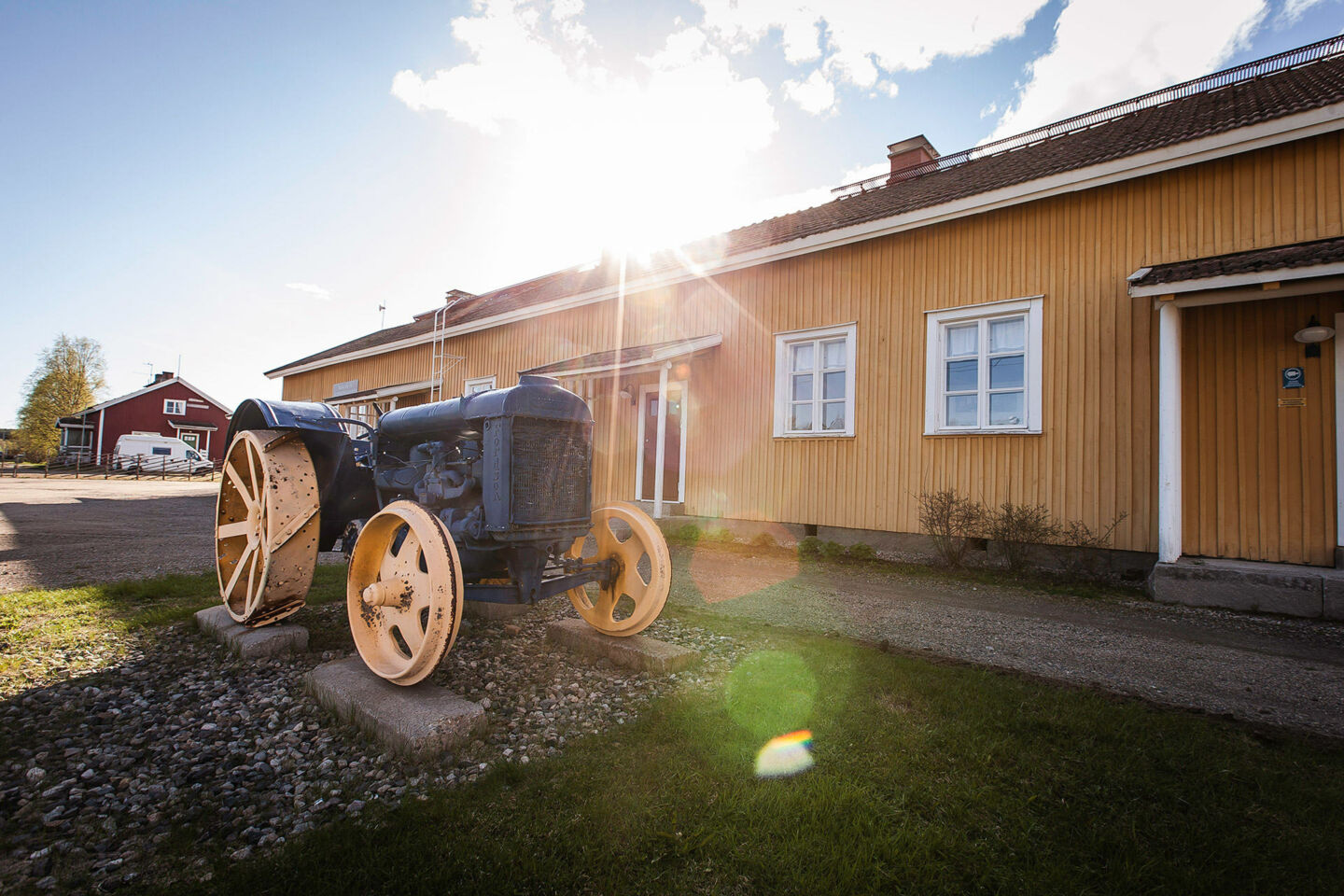 A tractor outside the Salla War Museum in summer, a Finish Lapland filming location
