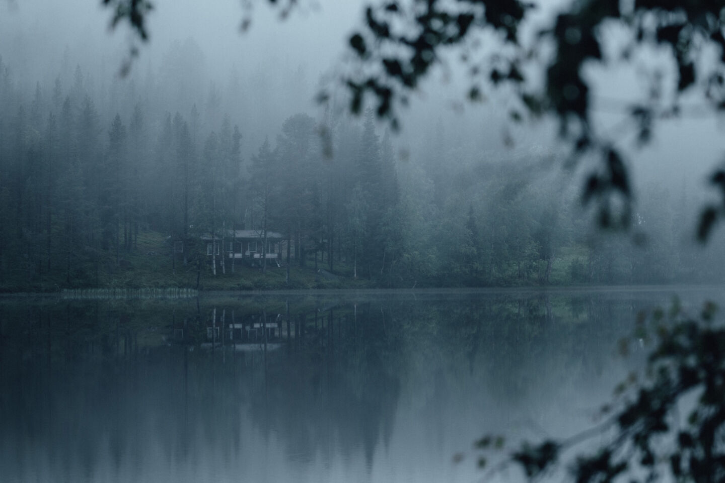 A misty lake in Kittilä, Finland in summer