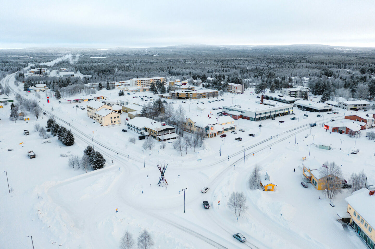 Downtown Salla in winter, a Finish Lapland filming location
