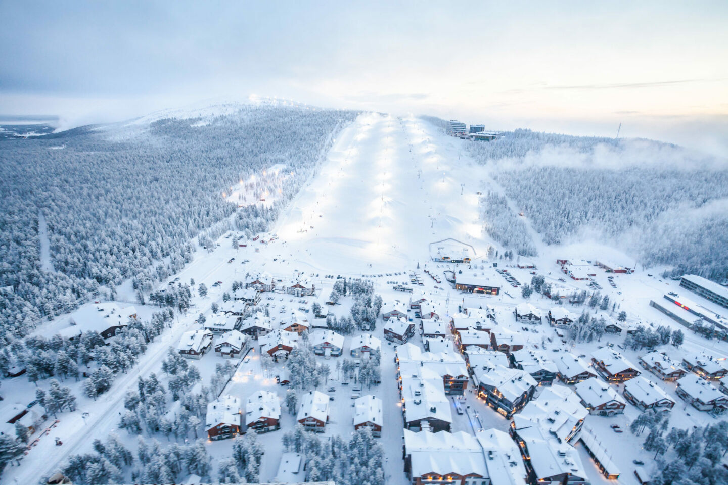Filming location ski resort Levi in the hills of Kittilä, Finland in winter
