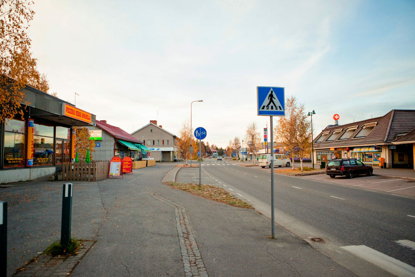 A small town street in downtown Sodankylä, a Finnish Lapland filming location