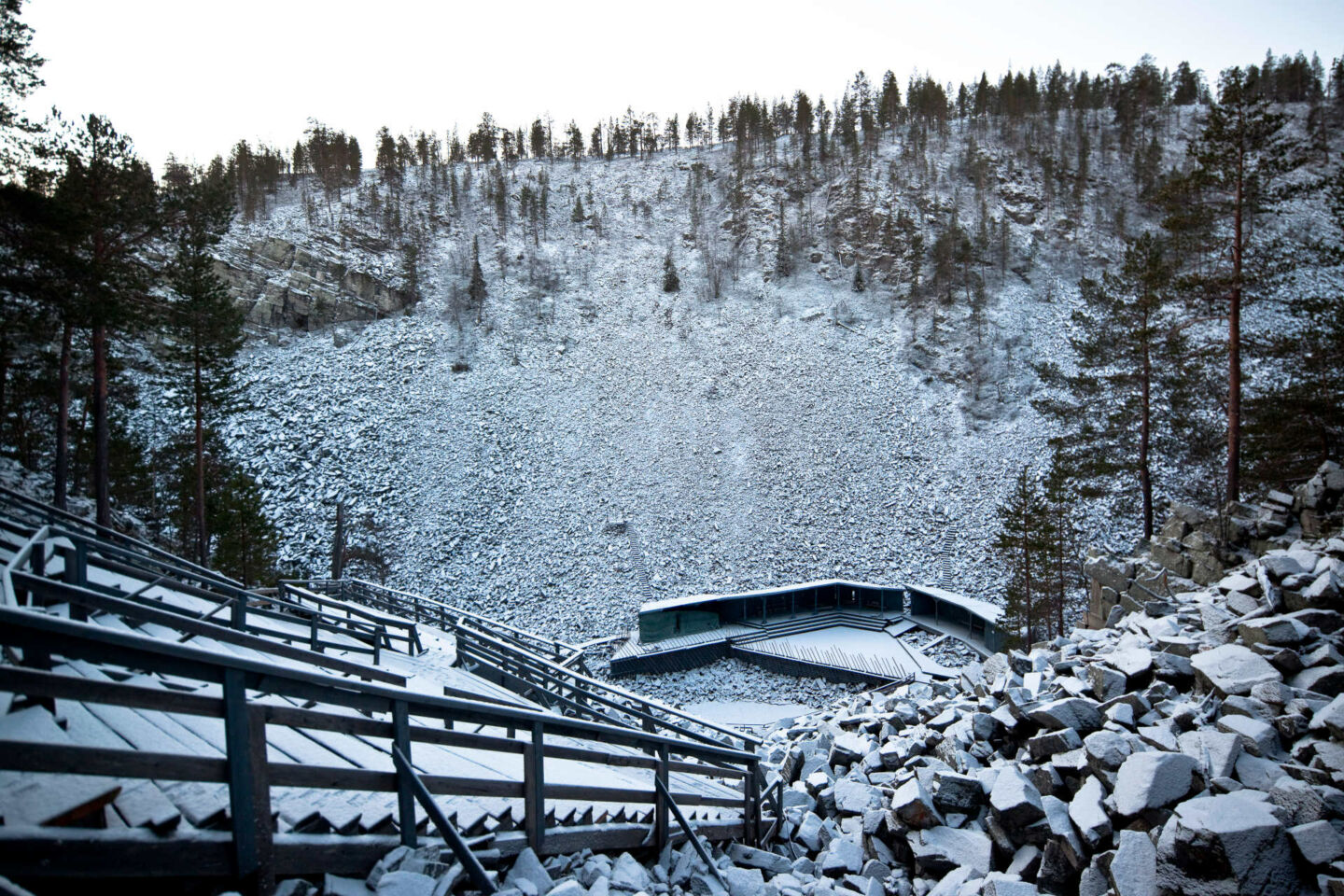 Rural amphitheater in Aittakuru gorge in Pyhä, Finland, a filming location in Finnish Lapland
