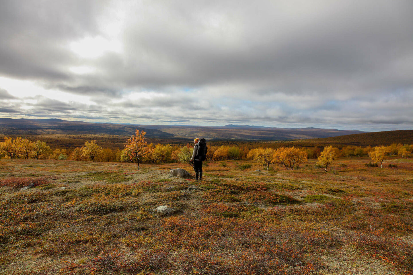 Hiking across the fells in autumn in Utsjoki, a Finnish Lapland filming location