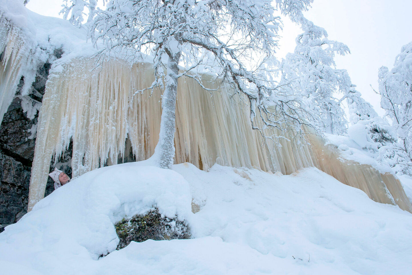 A frozen waterfall in Salla, a Finish Lapland filming location