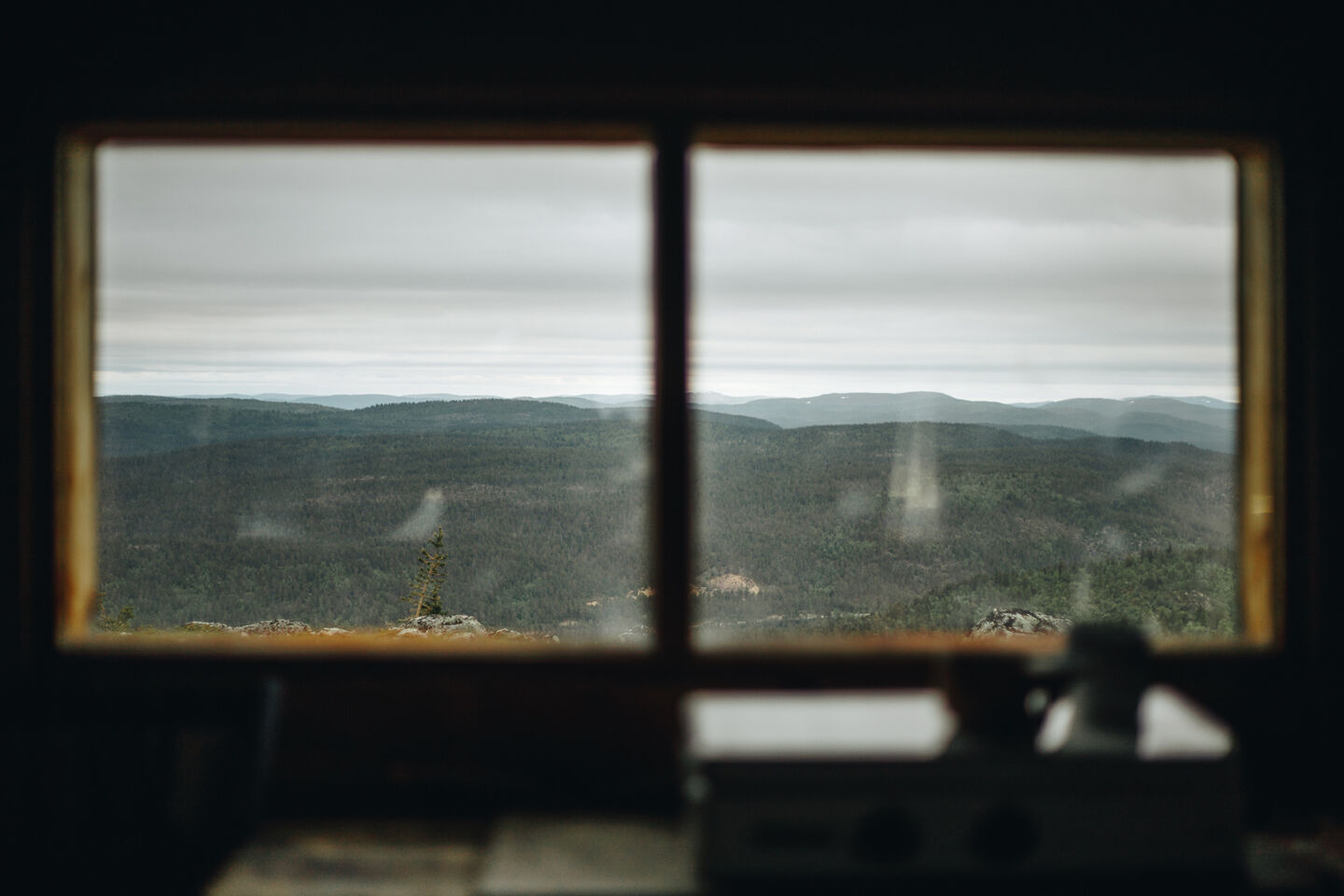 View through the window of Otsamotunturi Fell in Inari, Finland