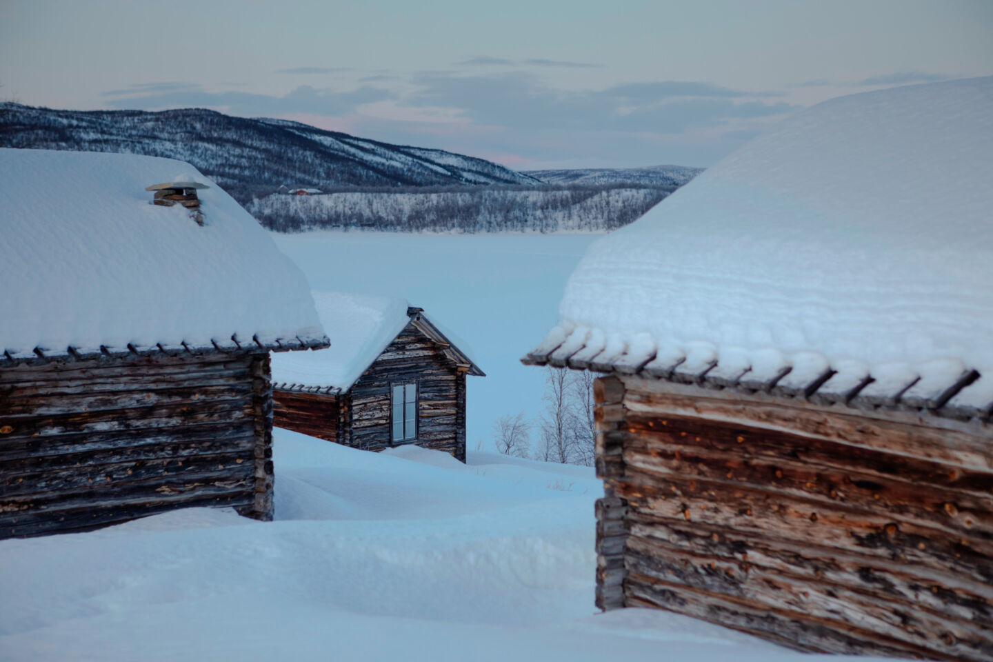 Church cabins in winter in Utsjoki, a Finnish Lapland filming location