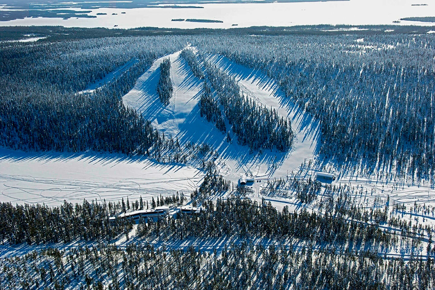 The slopes of the Kirintovaara ski center in winter in Posio, a Finnish Lapland filming location
