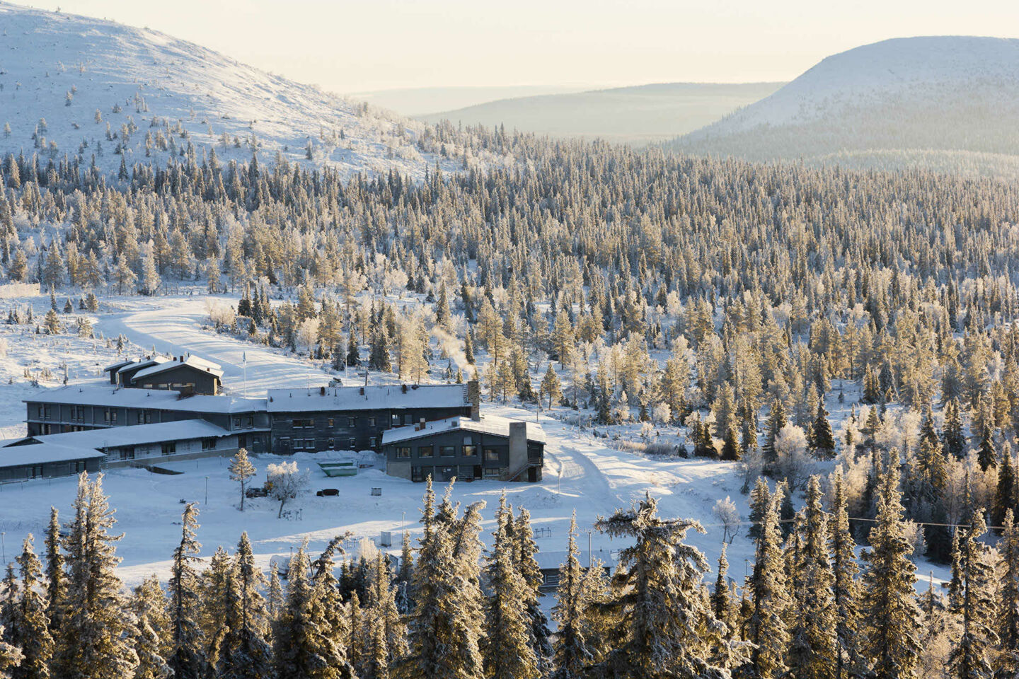 A hotel in the hills of snowy Muonio, a Finnish Lapland filming location