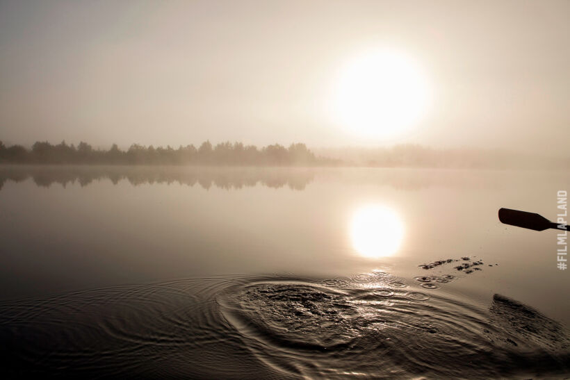 Midnight Sun over a lake in Sodankylä in summer, a Finnish Lapland filming location