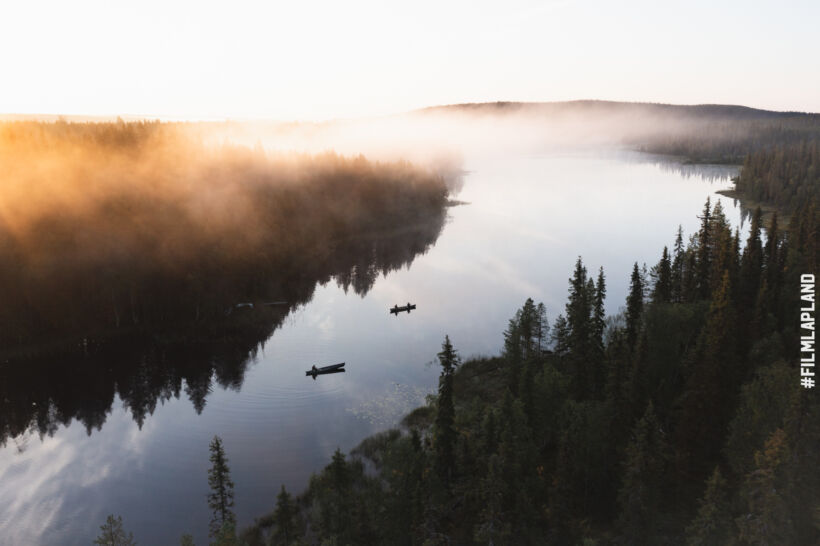 Midnight Sun over a river in Salla in summer, a Finnish Lapland filming location