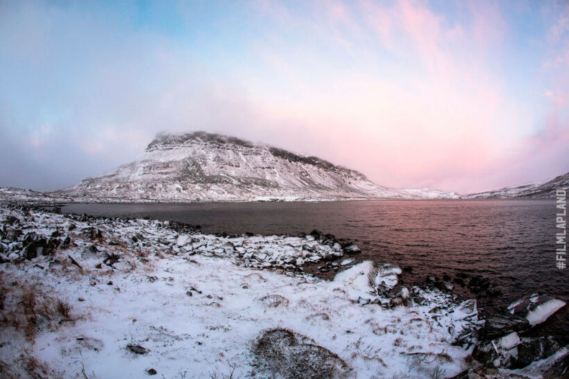 A snowy sunset at Kilpisjärvi in Enontekiö, a Finnish Lapland filming location