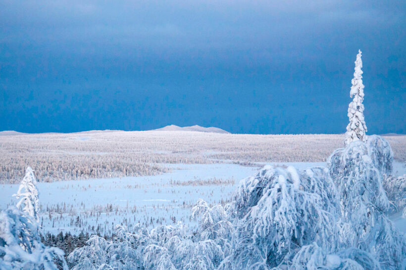 Big blue sky over a snowy Savukoski, a Finnish Lapland filming location