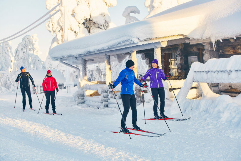 Skiing on a snowy day in Pyhä-Luosto, a Finnish Lapland filming location