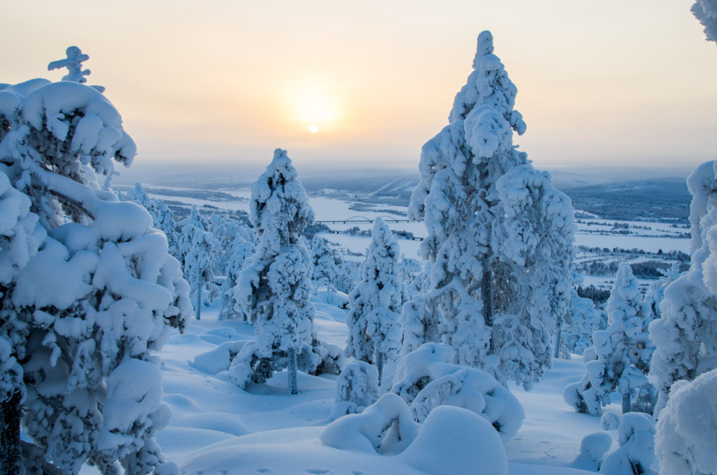 A hazy winter day in Ylitornio, a filming location in Finnish Lapland