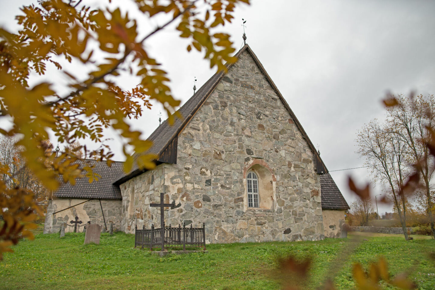 The old stone church in Keminmaa, Finland, in retro and rural Sea Lapland