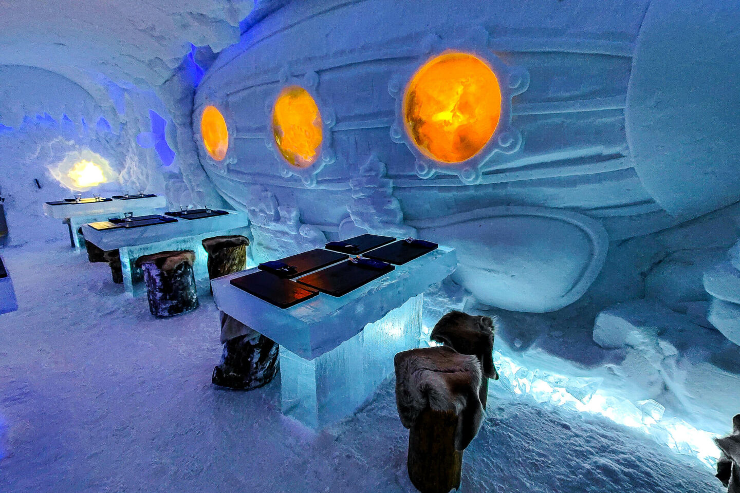Restaurant made of ice and snow at Snowman World, a Finnish Lapland filming location