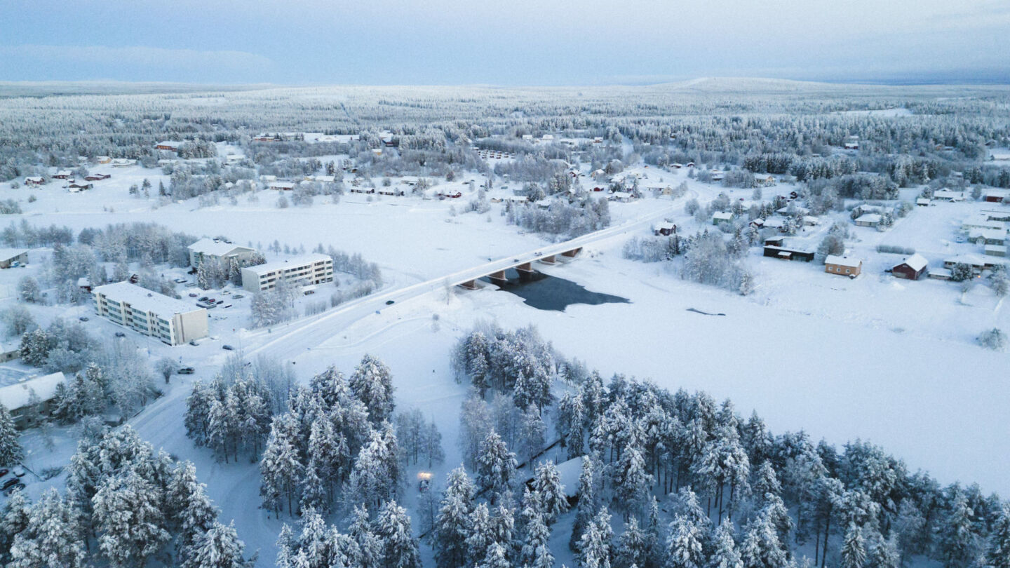 Bridge over frozen river in Sodankylä, a Finnish Lapland filming location